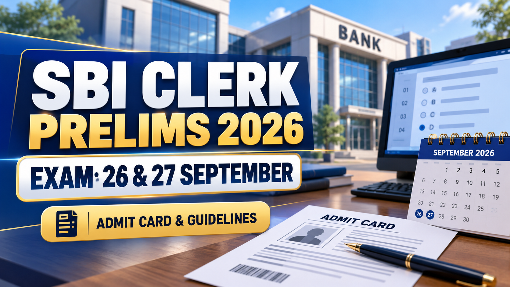 SBI Clerk Prelims 2026 on 26 and 27 September: Admit Card and Exam-Day Guidelines